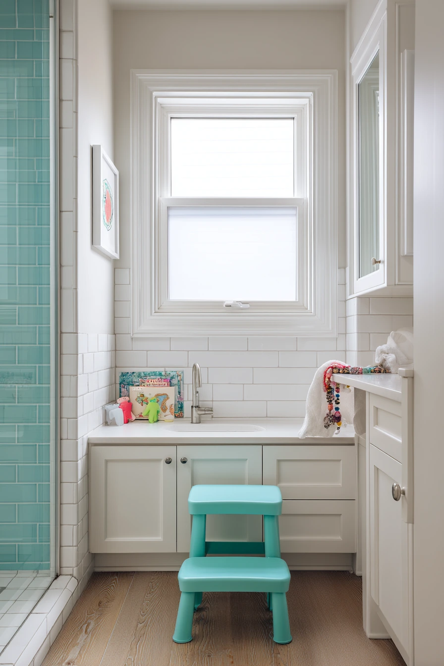 Easy-Clean Baseboards in a Busy Kids Bathroom
