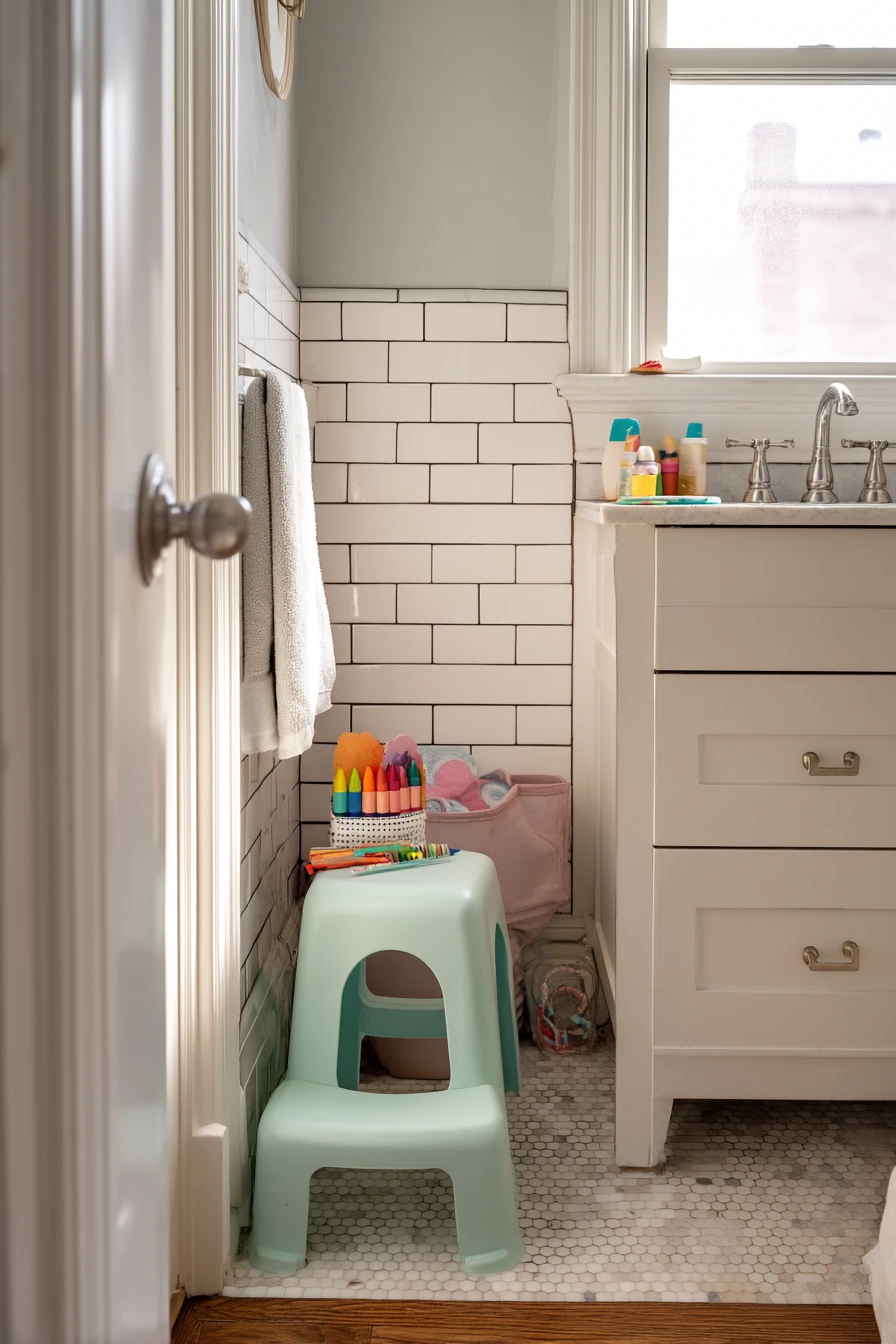 Easy-Clean Baseboards in a Busy Kids Bathroom