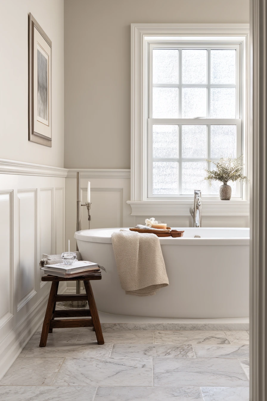 Classic Tall Baseboards in a Renovated Primary Bath