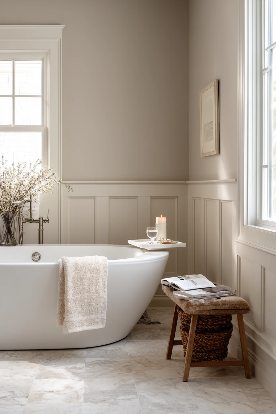 Classic Tall Baseboards in a Renovated Primary Bath