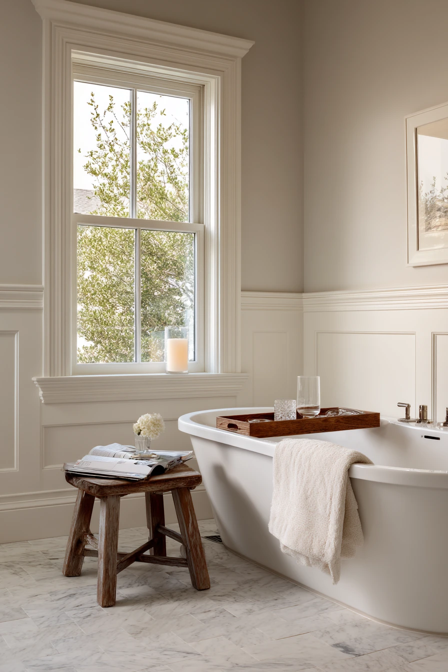 Classic Tall Baseboards in a Renovated Primary Bath
