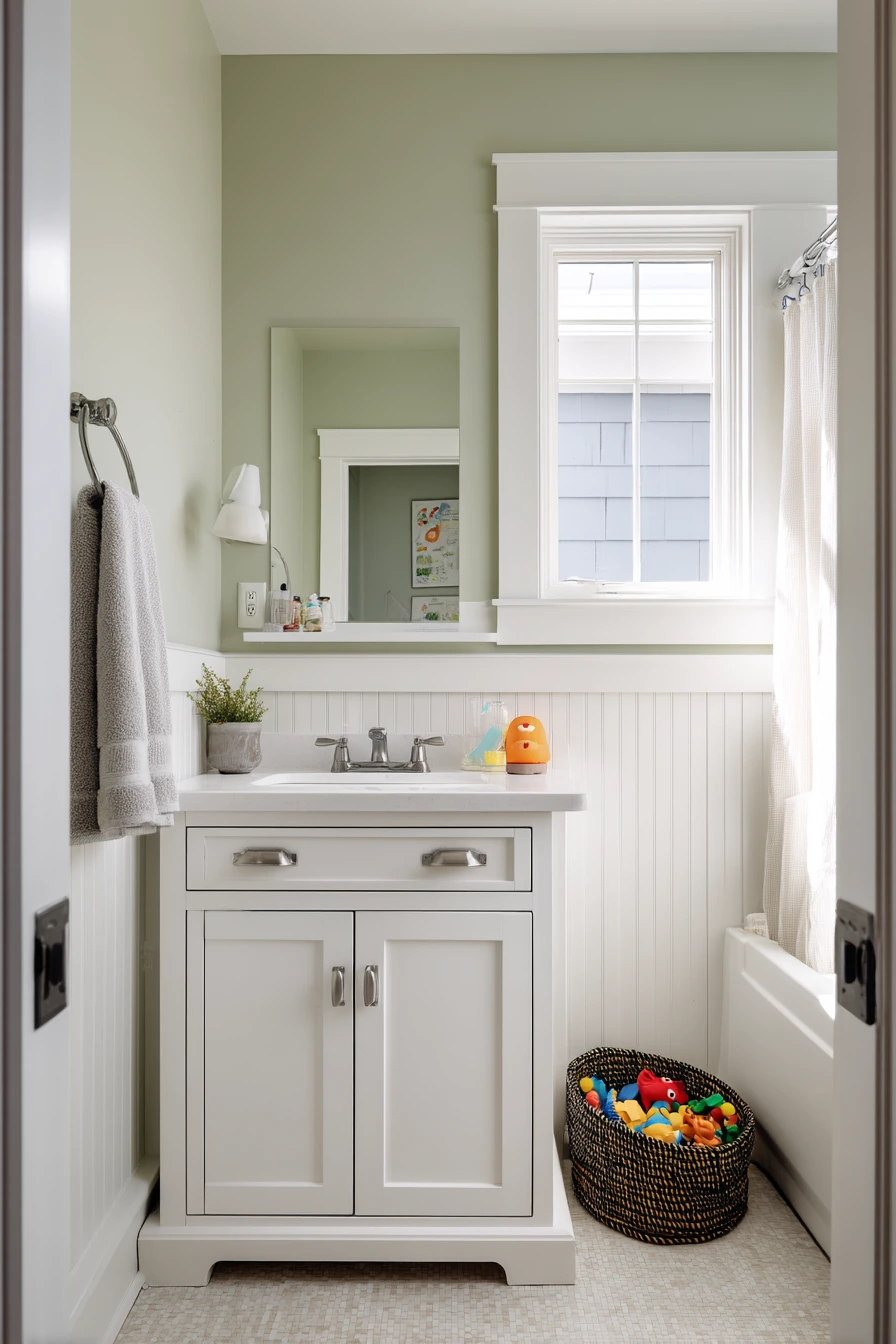 Clean White Baseboards in a Family Bath