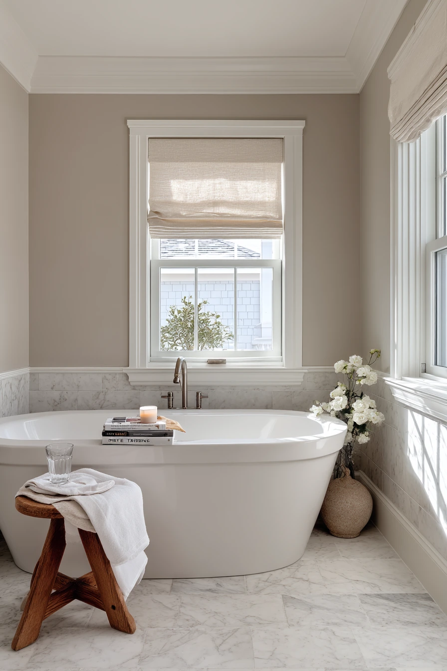 Classic Tall Baseboards in a Renovated Primary Bath