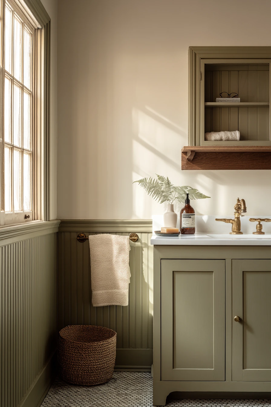 Baseboards with Tile and Wainscoting in a Vintage Bath