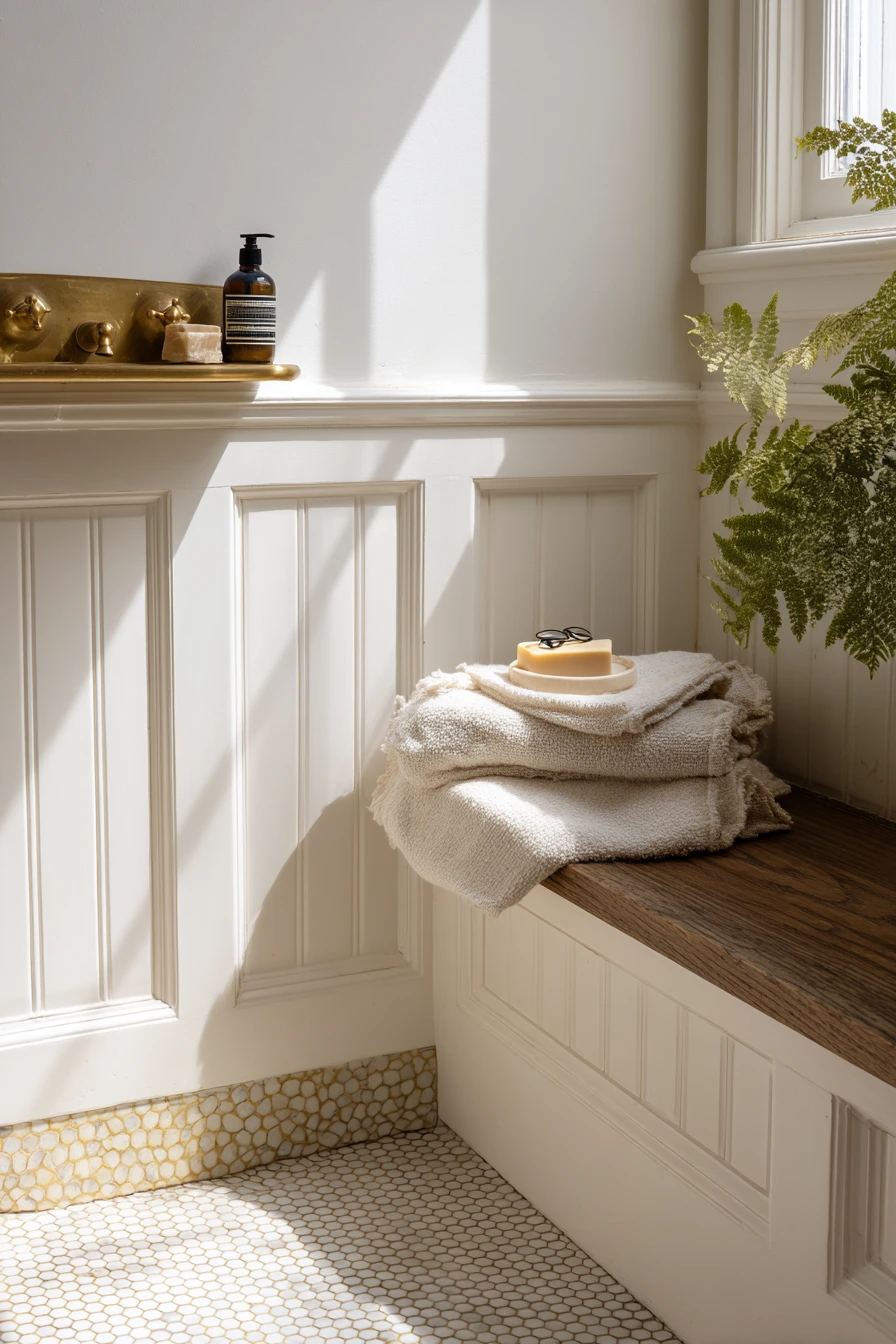 Baseboards with Tile and Wainscoting in a Vintage Bath