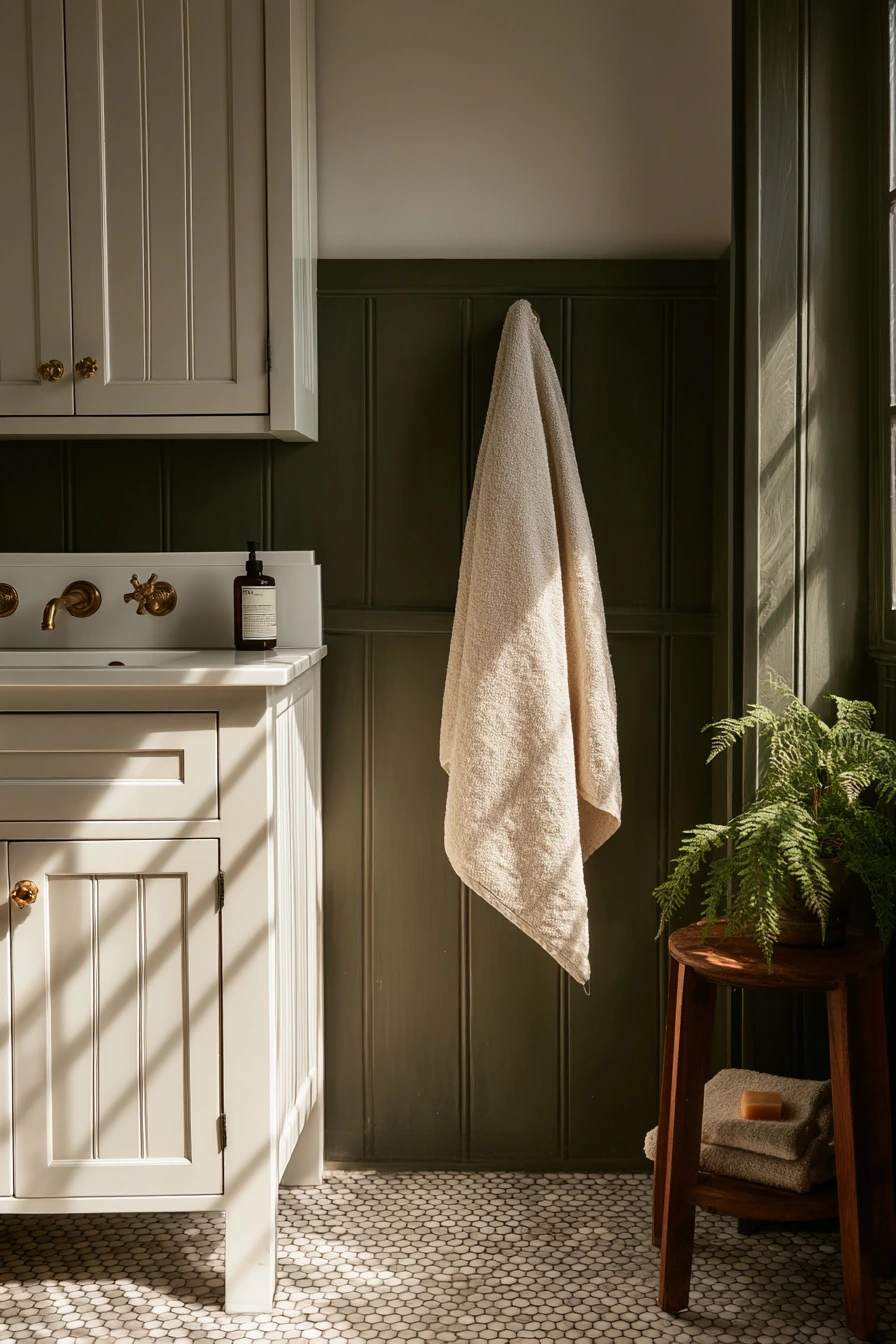Baseboards with Tile and Wainscoting in a Vintage Bath