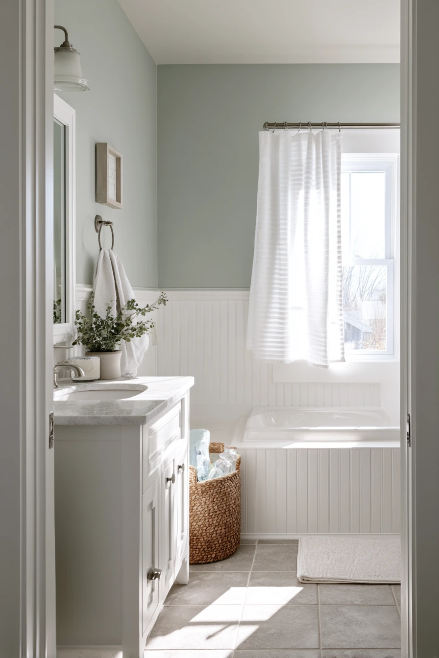 Clean White Baseboards in a Family Bath