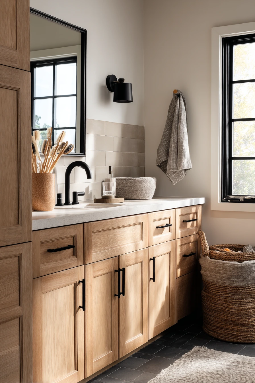 Warm Wood Accents with Painted Baseboards