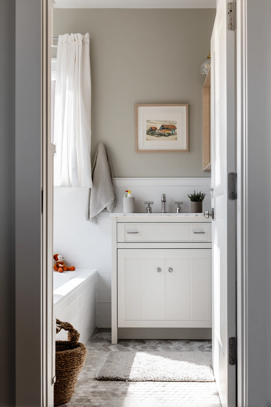 Clean White Baseboards in a Family Bath