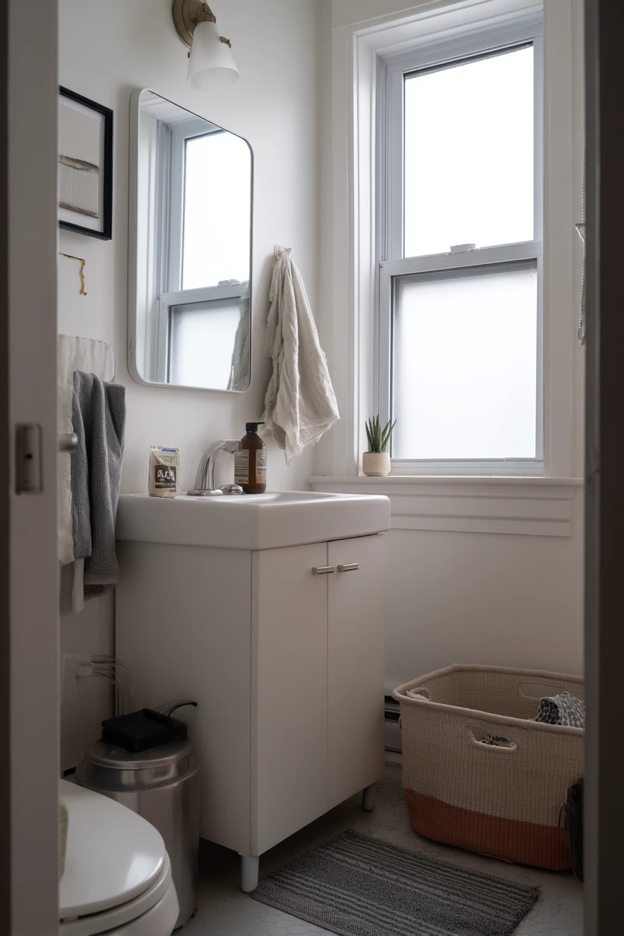 Painted Baseboards for a Small Apartment Bath