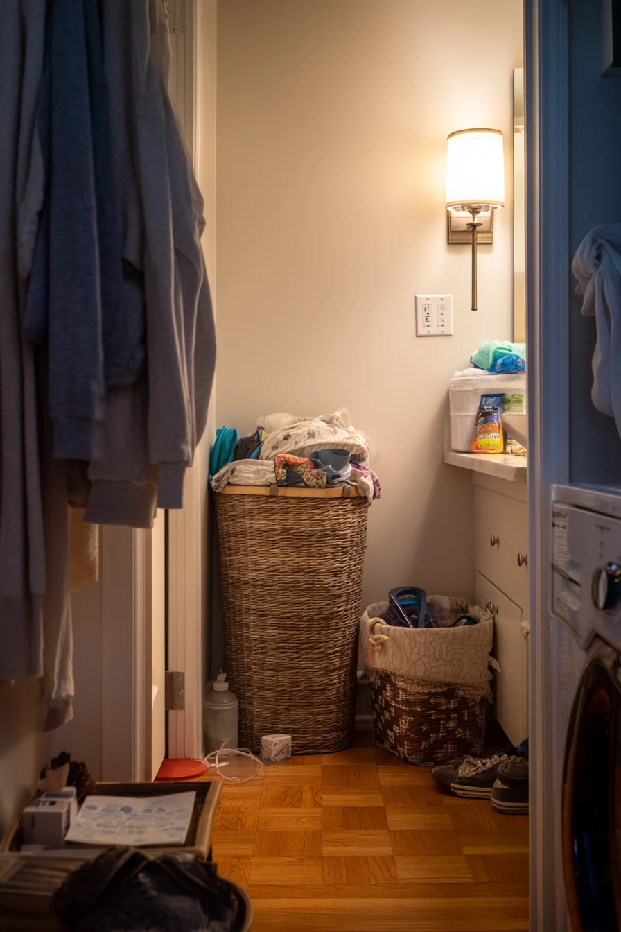 Laundry Basket in Bathroom Nook