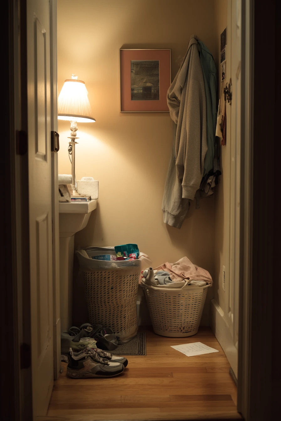 Laundry Basket in Bathroom Nook