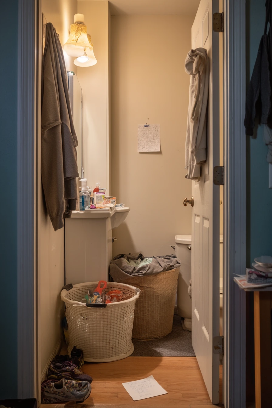 Laundry Basket in Bathroom Nook