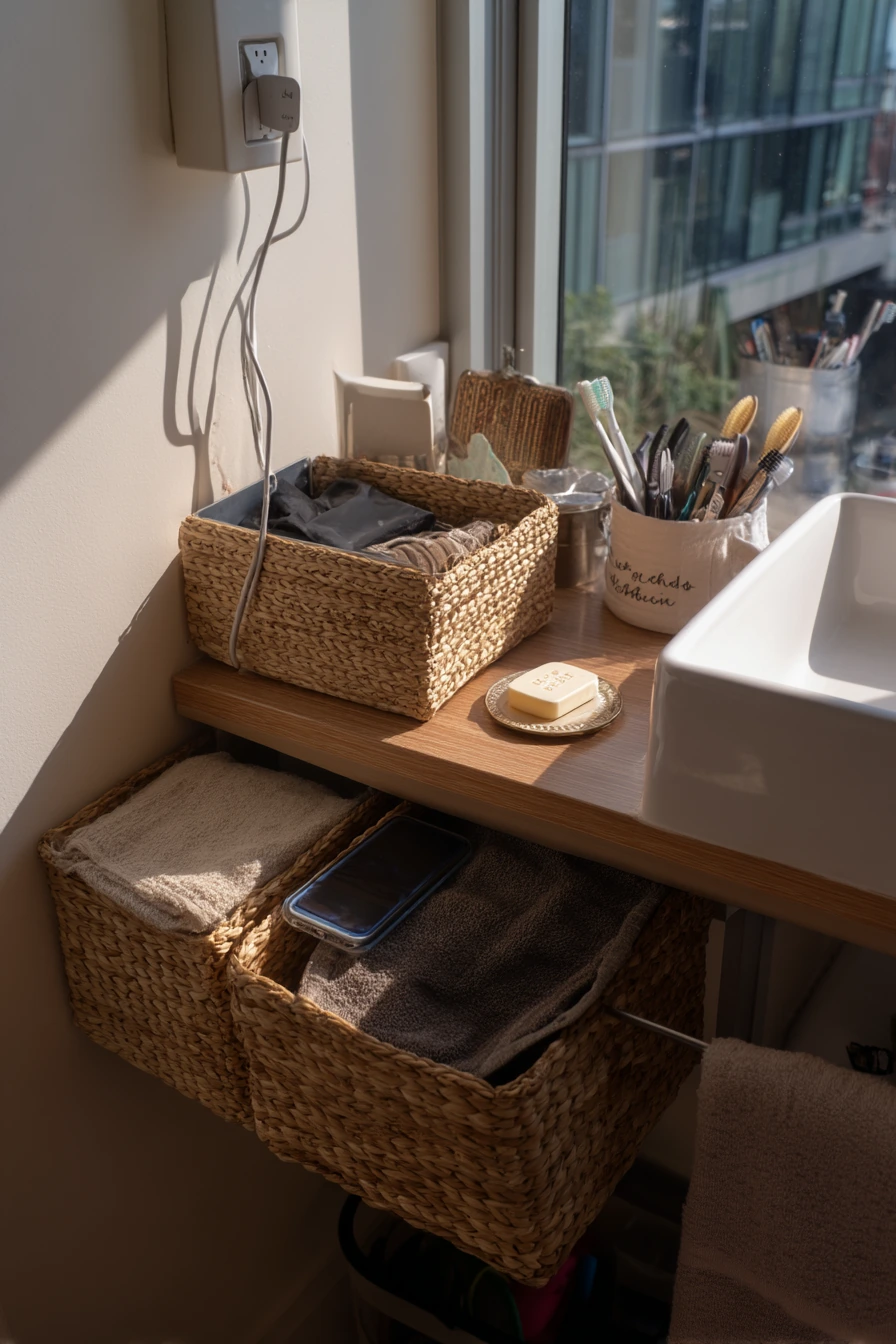Small-Space Vanity Basket Stack