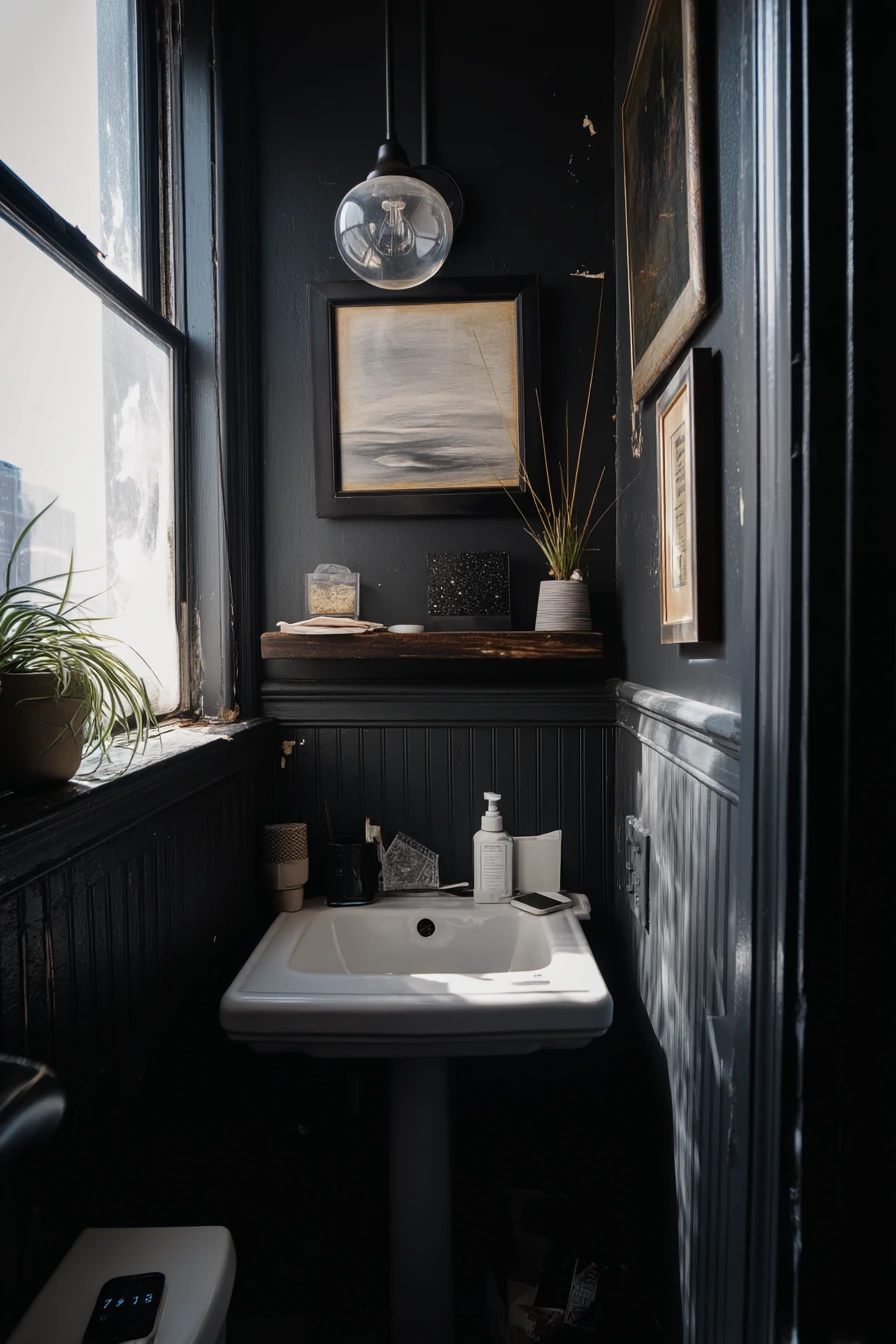 6. Small-Space Half Bath With Bold Beadboard Color