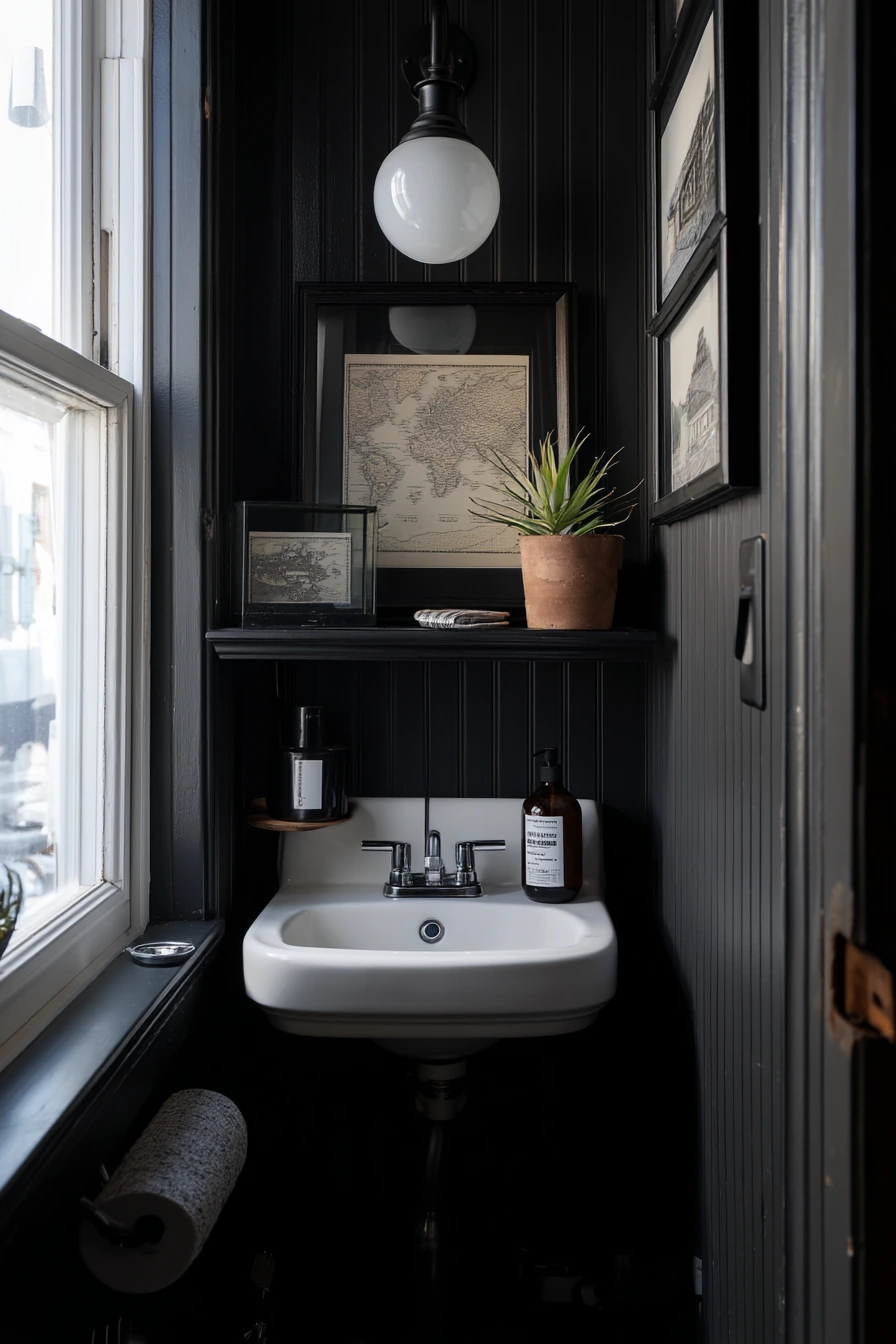 6. Small-Space Half Bath With Bold Beadboard Color