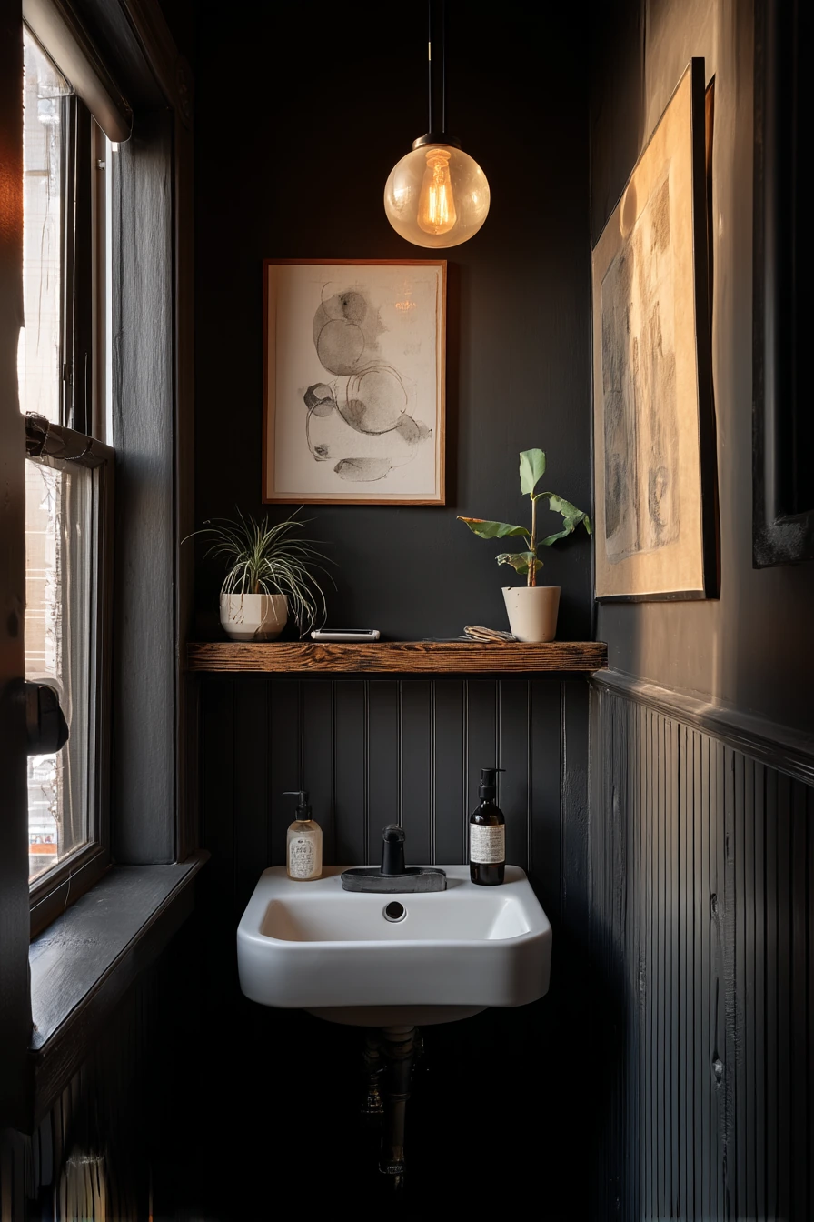 6. Small-Space Half Bath With Bold Beadboard Color