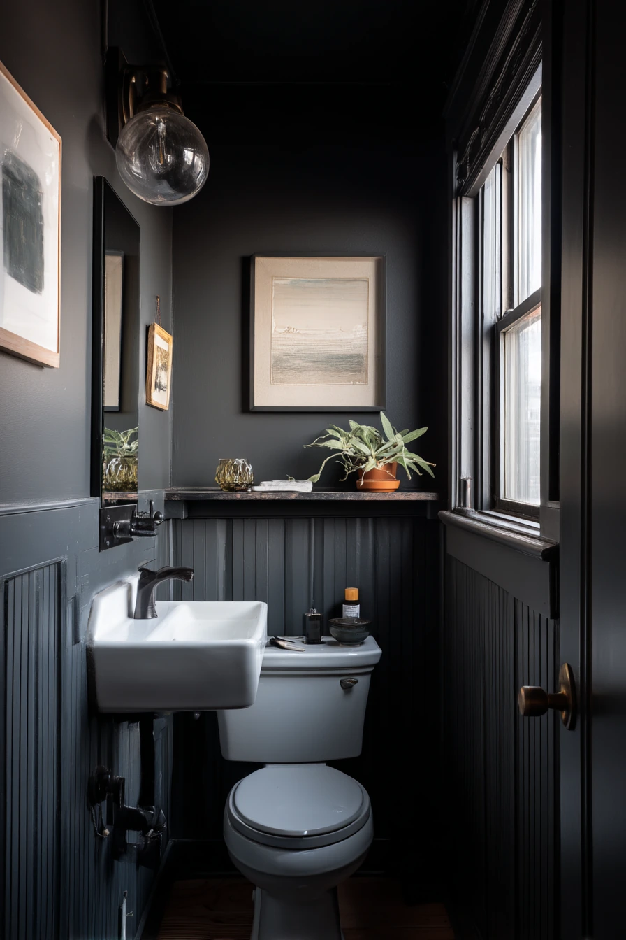 6. Small-Space Half Bath With Bold Beadboard Color
