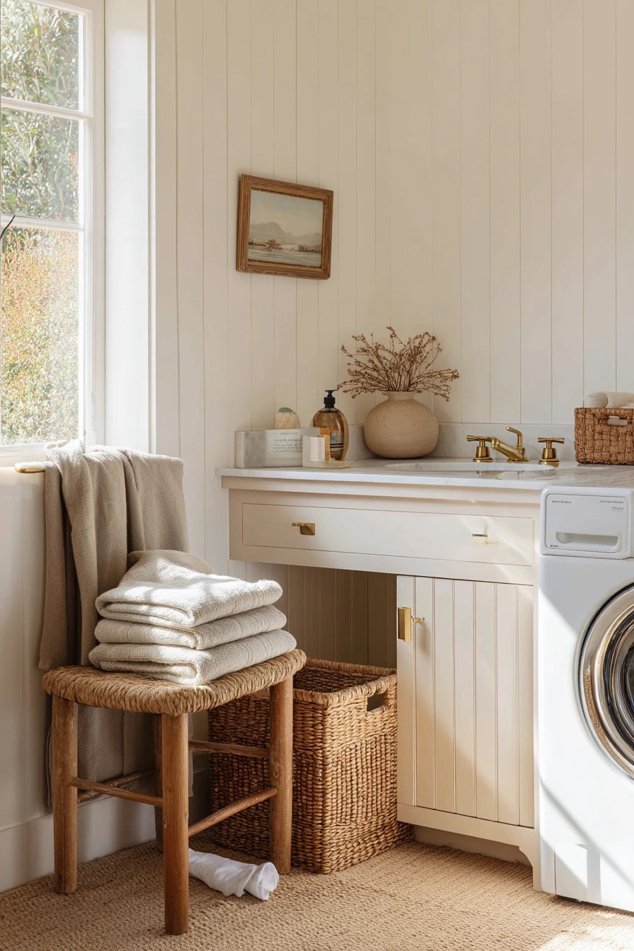 7. Farmhouse Bath, Beadboard and Everyday Laundry