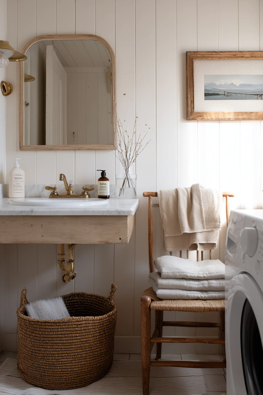 7. Farmhouse Bath, Beadboard and Everyday Laundry