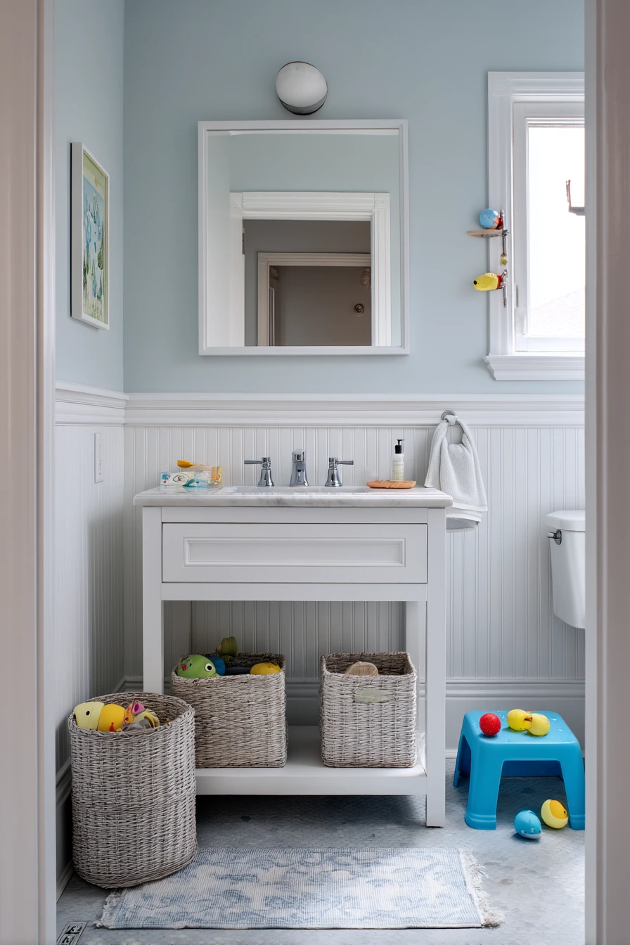 8. Kid-Ready Hall Bath With Easy-Clean Beadboard