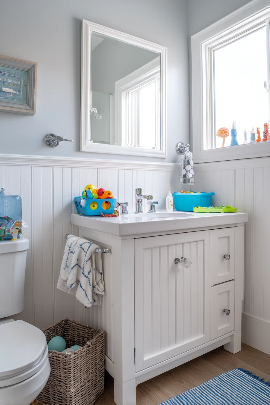8. Kid-Ready Hall Bath With Easy-Clean Beadboard