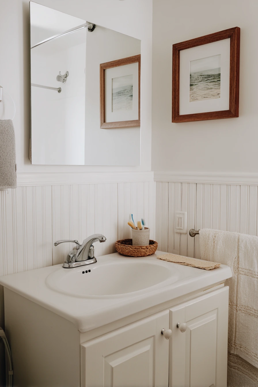 2. Renter-Friendly Beadboard Behind the Vanity