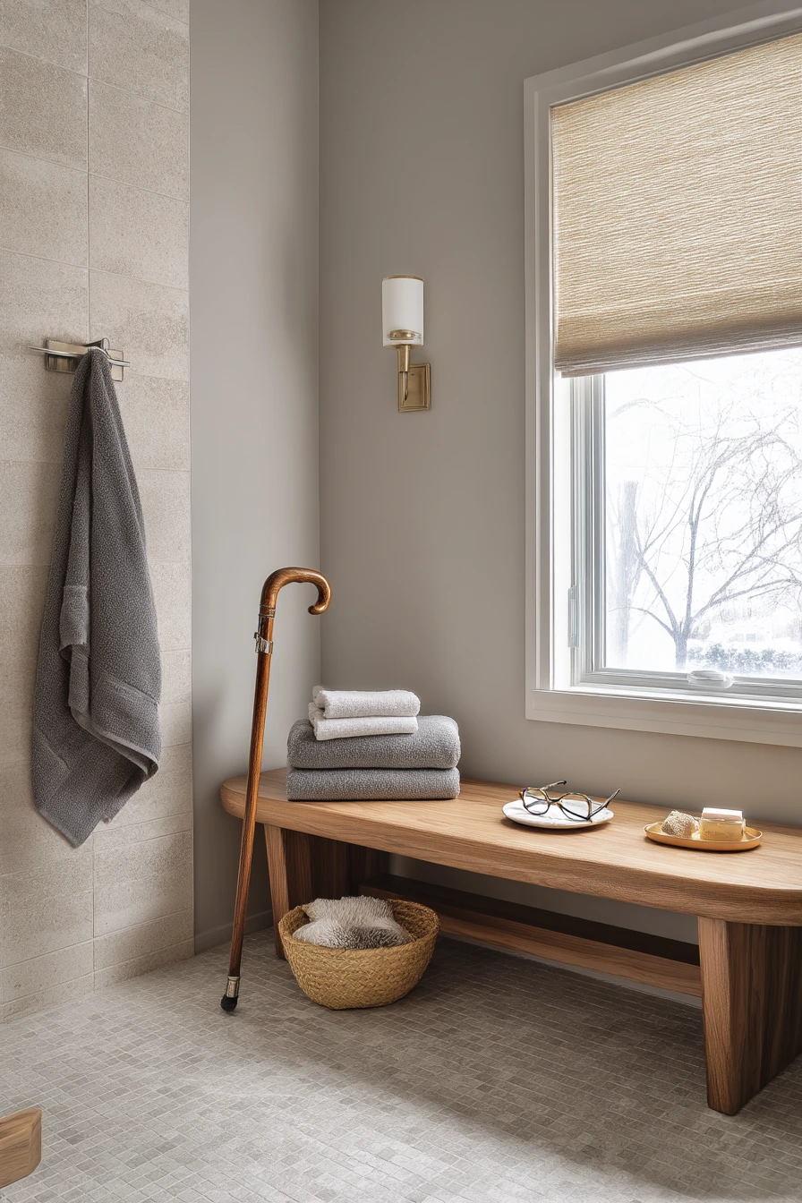 Accessible Bench in a Clean, Calm Bath