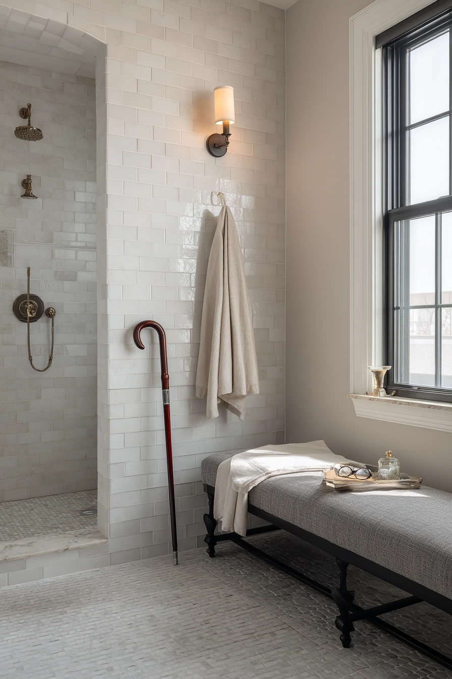 Accessible Bench in a Clean, Calm Bath