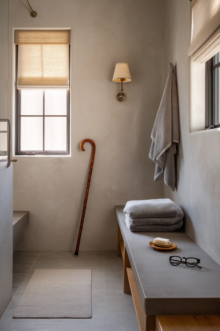 Accessible Bench in a Clean, Calm Bath