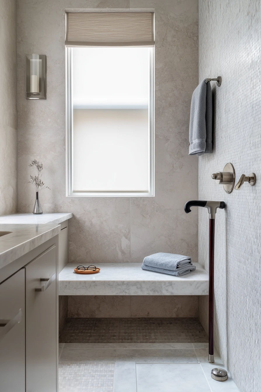 Accessible Bench in a Clean, Calm Bath