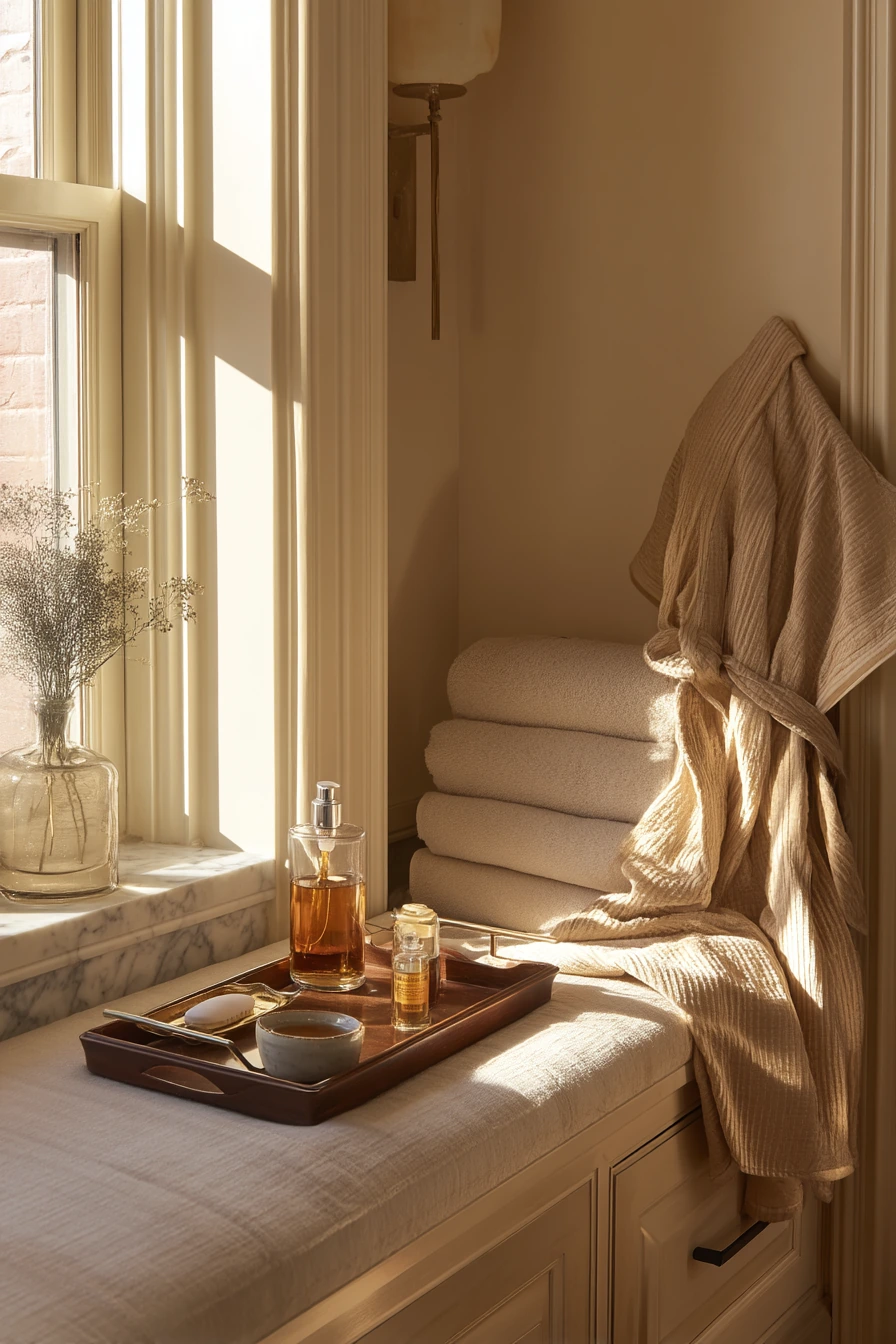 Luxury Bench Moment with Everyday Clutter