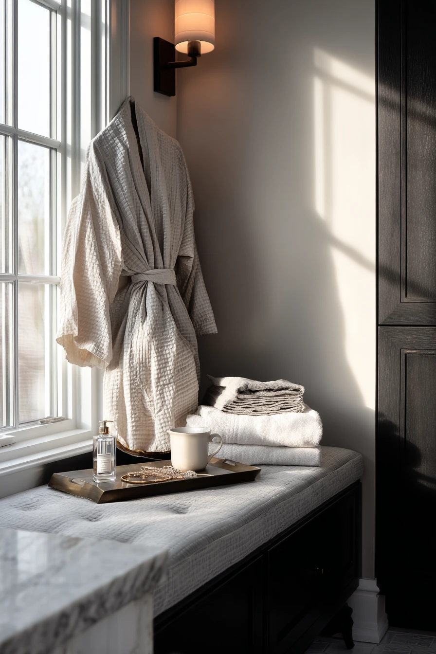 Luxury Bench Moment with Everyday Clutter