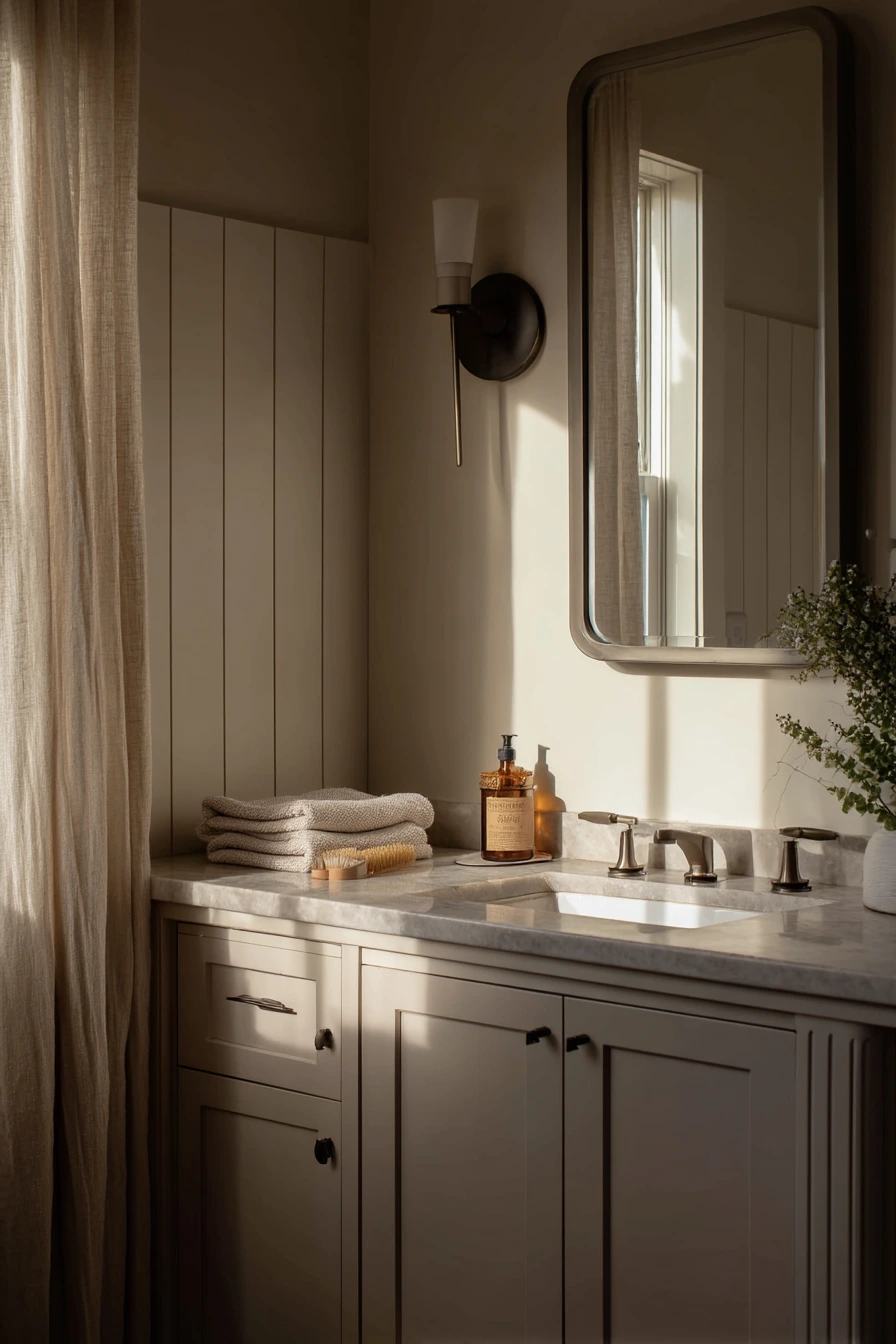Primary Bath Vanity Nook with Classic Battens