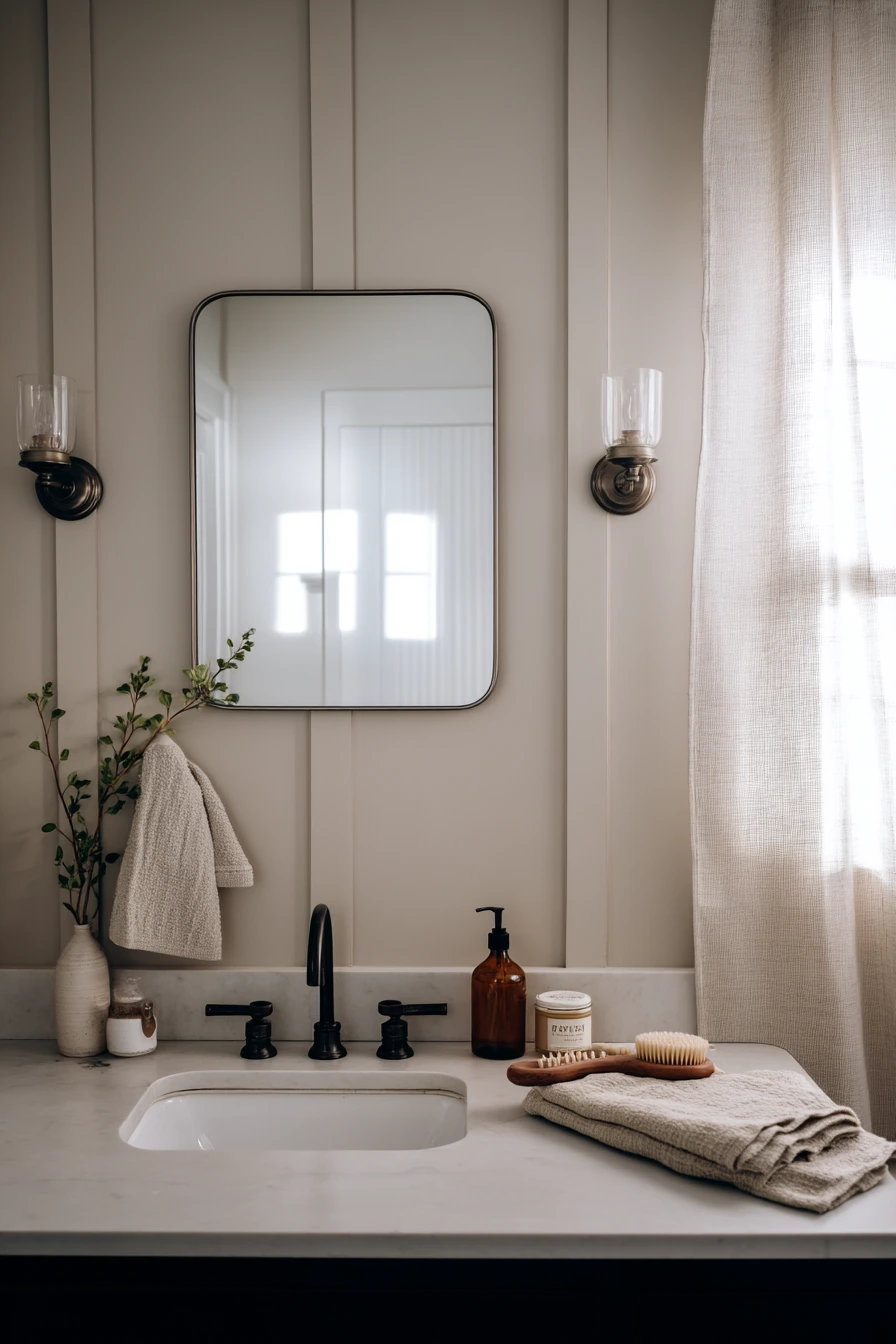 Primary Bath Vanity Nook with Classic Battens