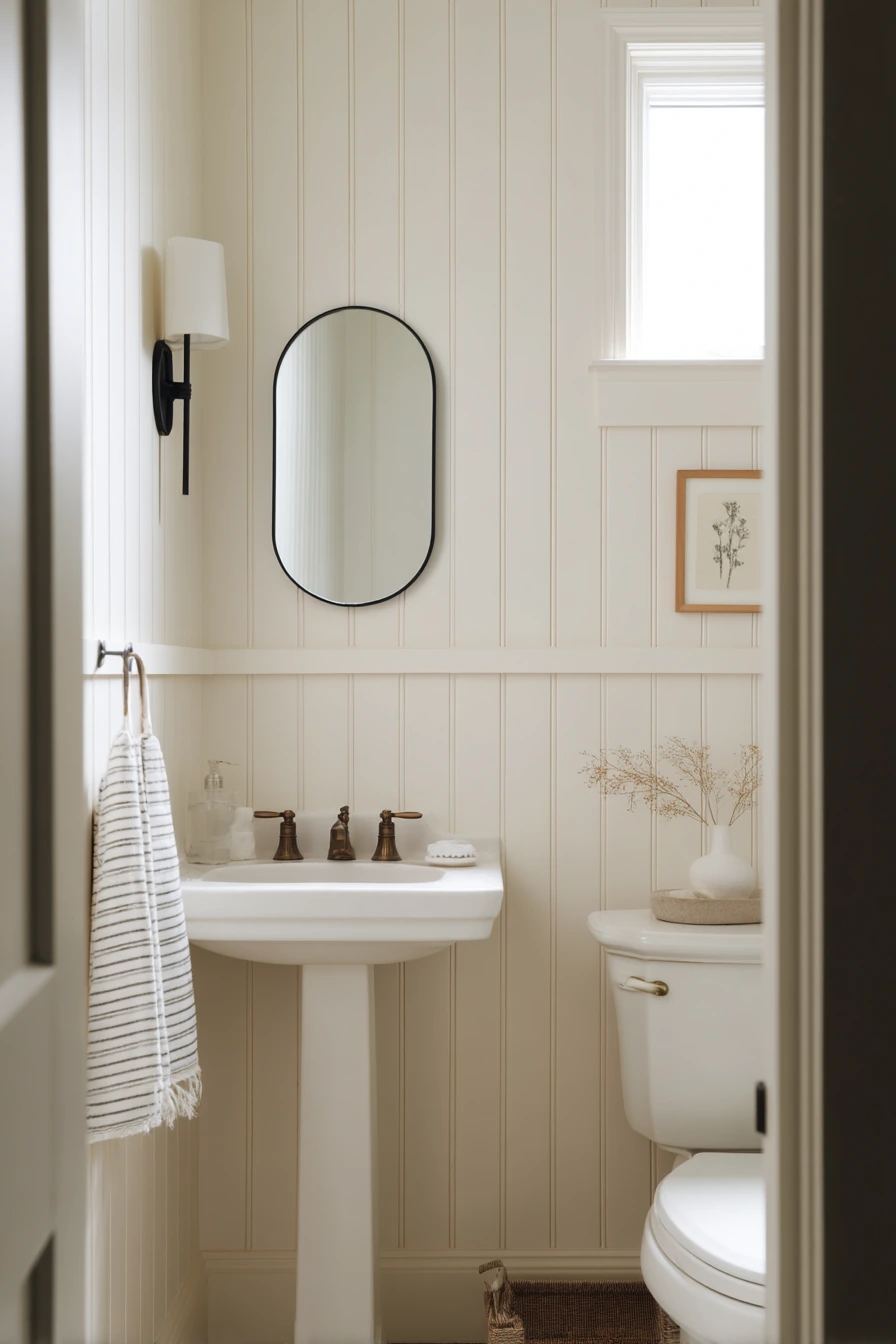 Compact Powder Room with Vertical Board and Batten