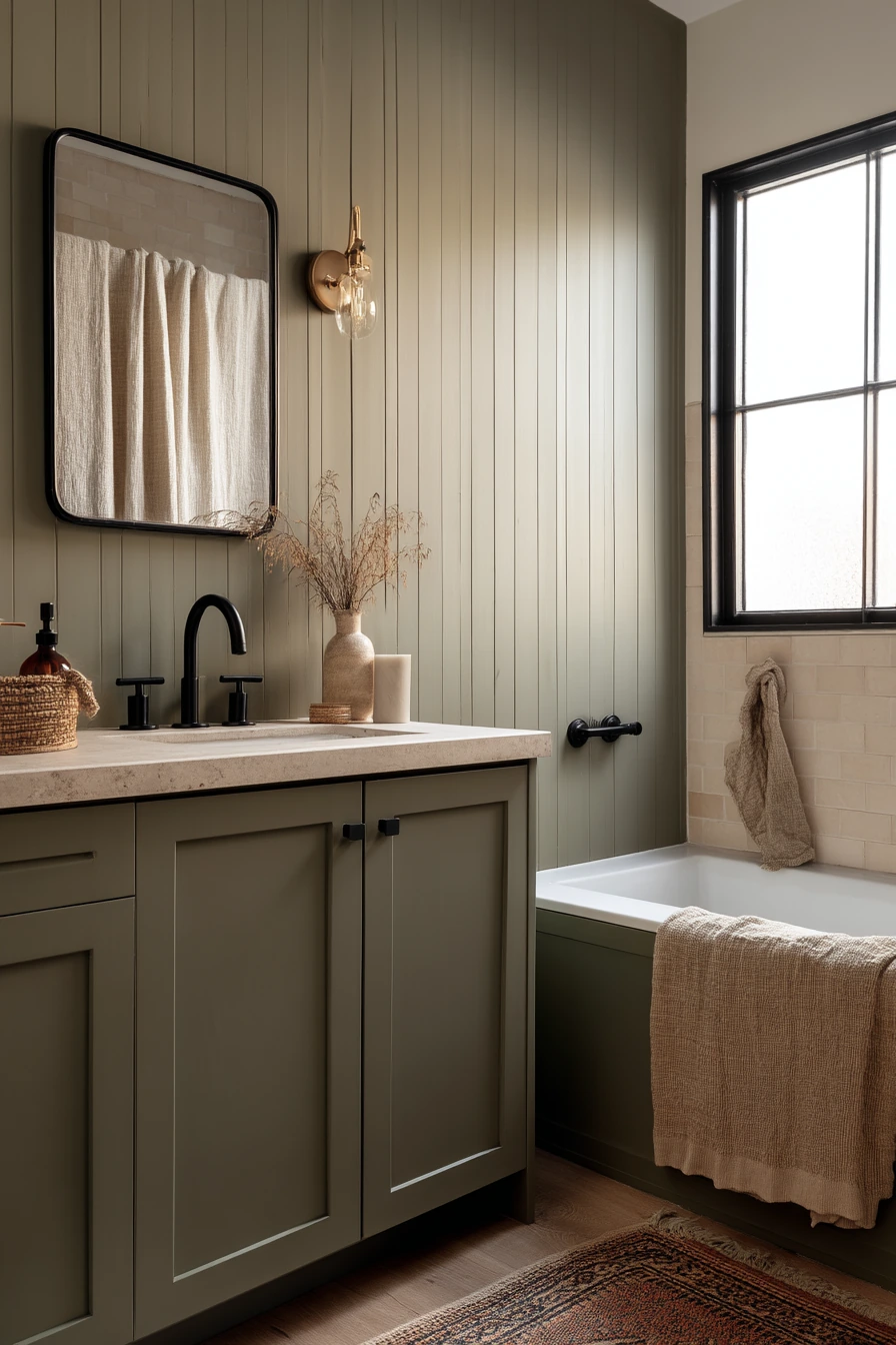 Moody Small Bathroom with Painted Lower Wall