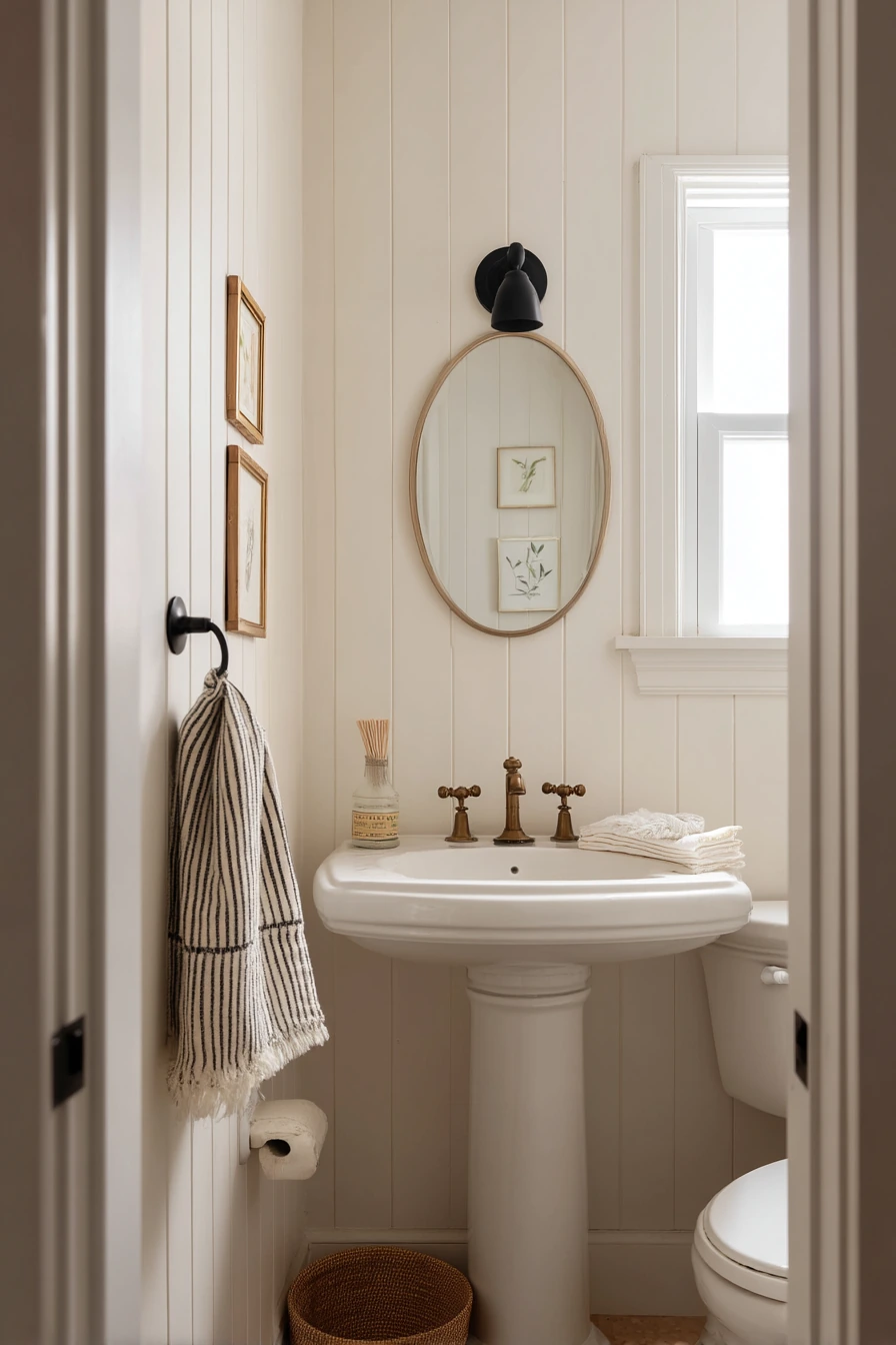 Compact Powder Room with Vertical Board and Batten