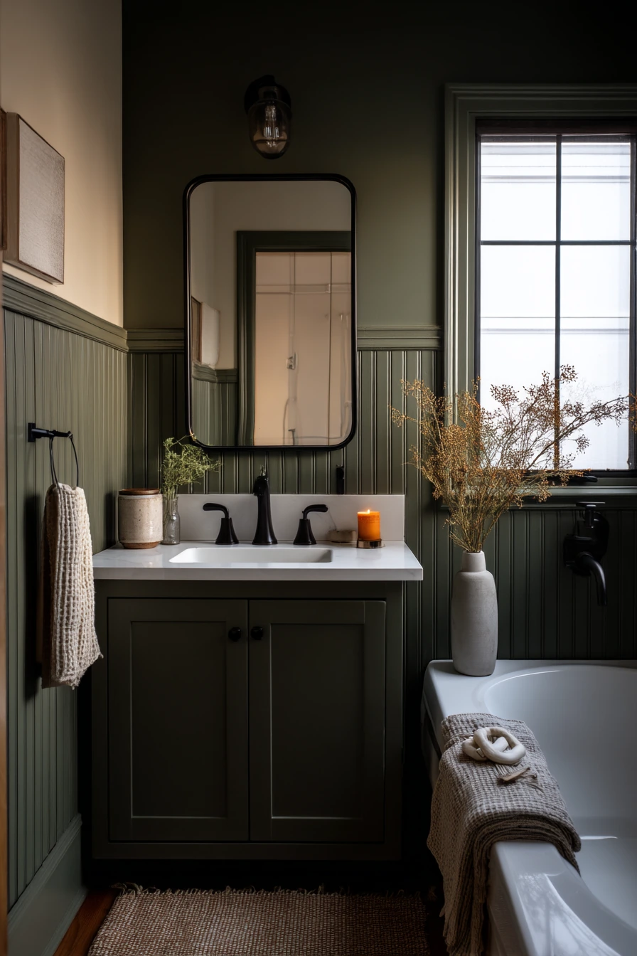 Moody Small Bathroom with Painted Lower Wall