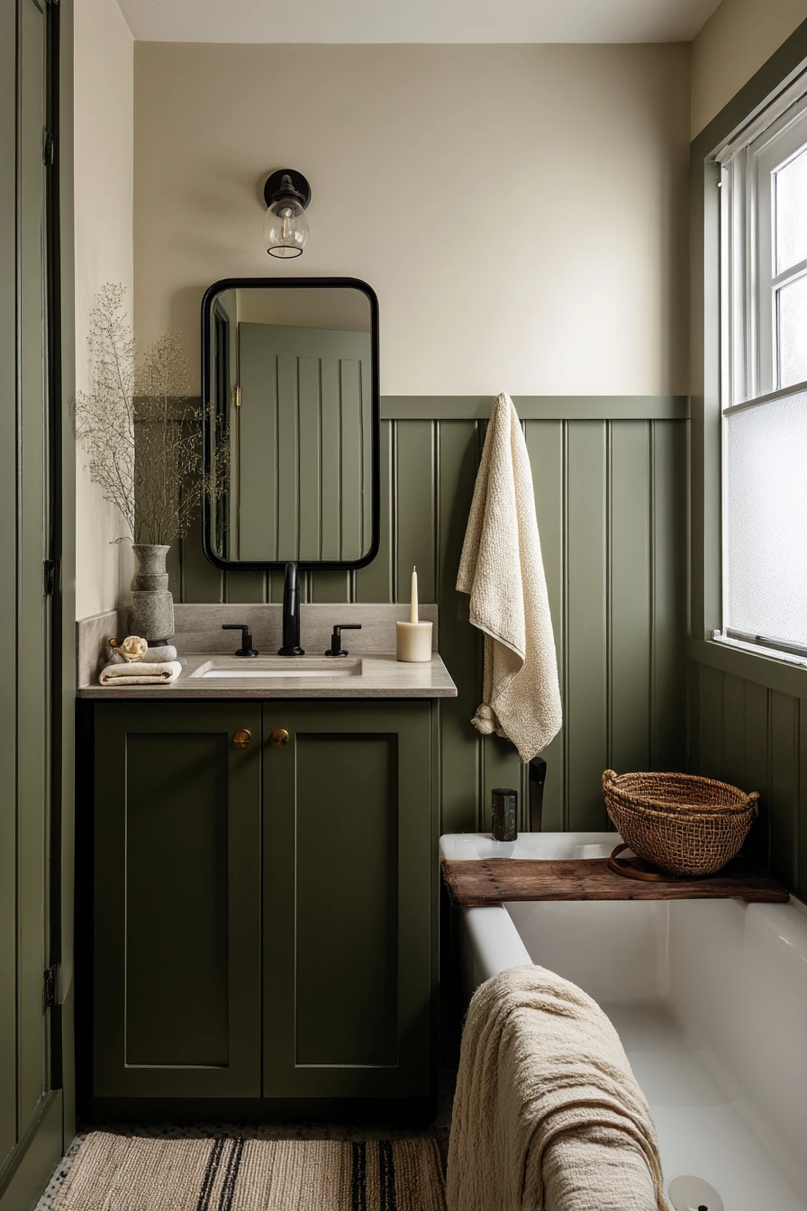 Moody Small Bathroom with Painted Lower Wall