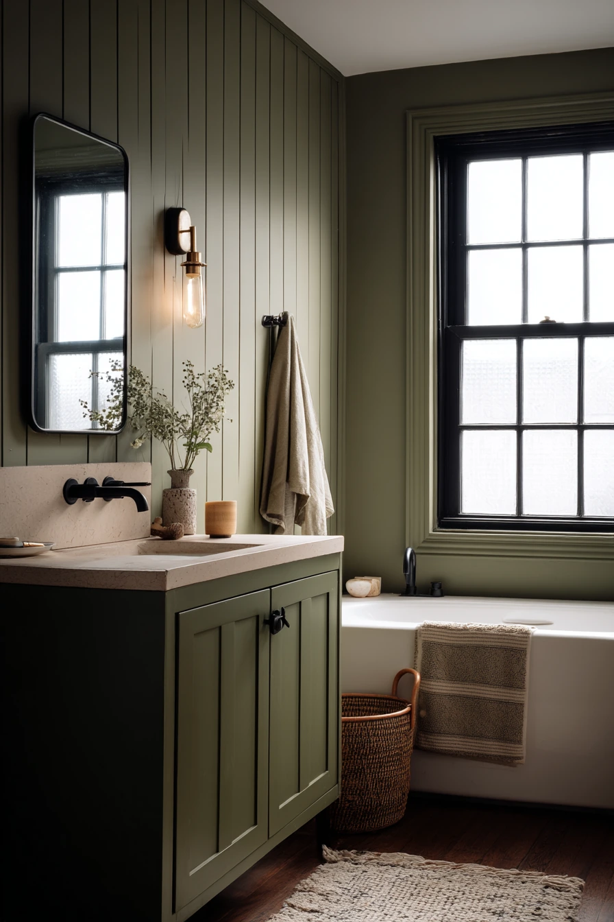 Moody Small Bathroom with Painted Lower Wall