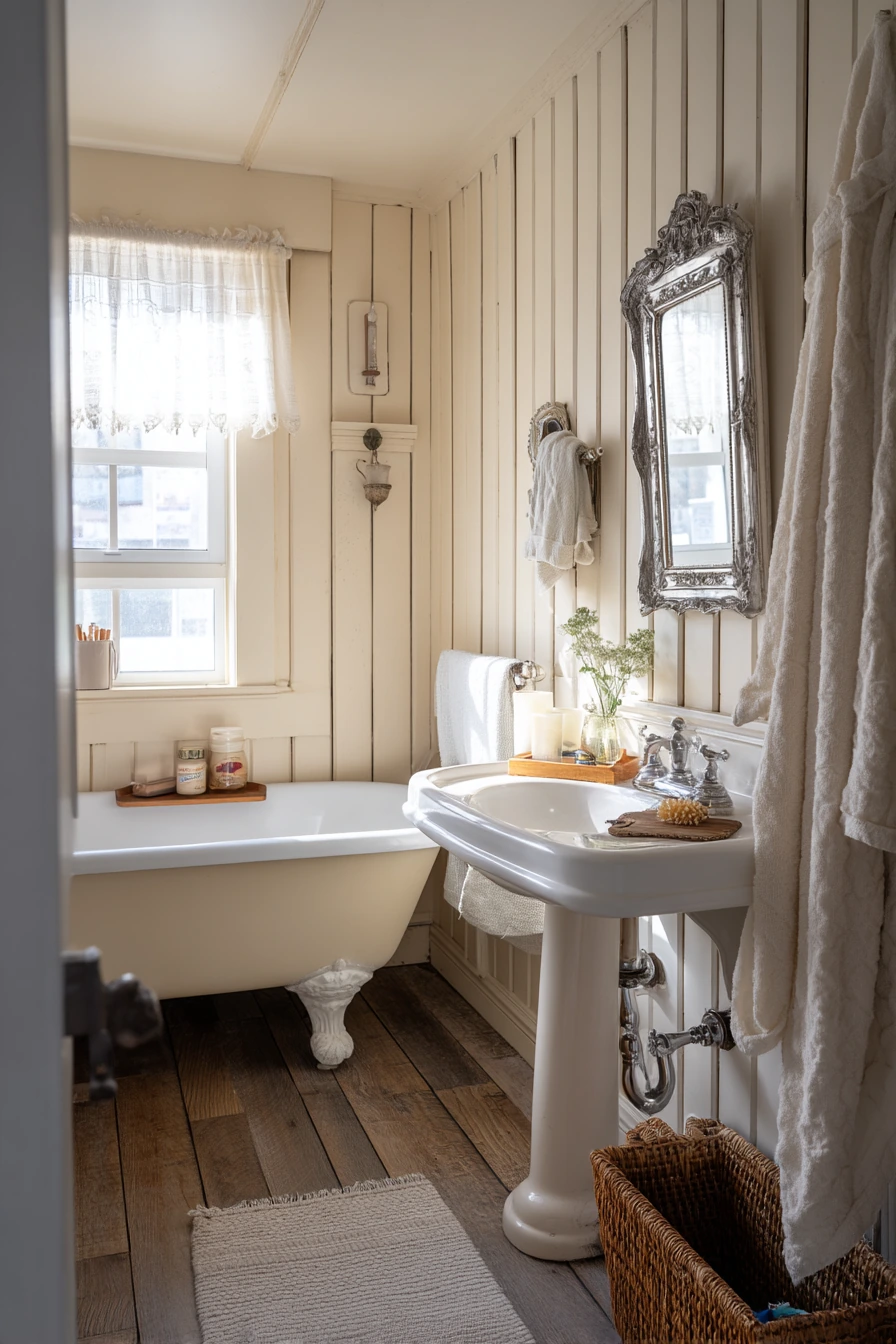Vintage-Cottage Bathroom with Detailed Battens