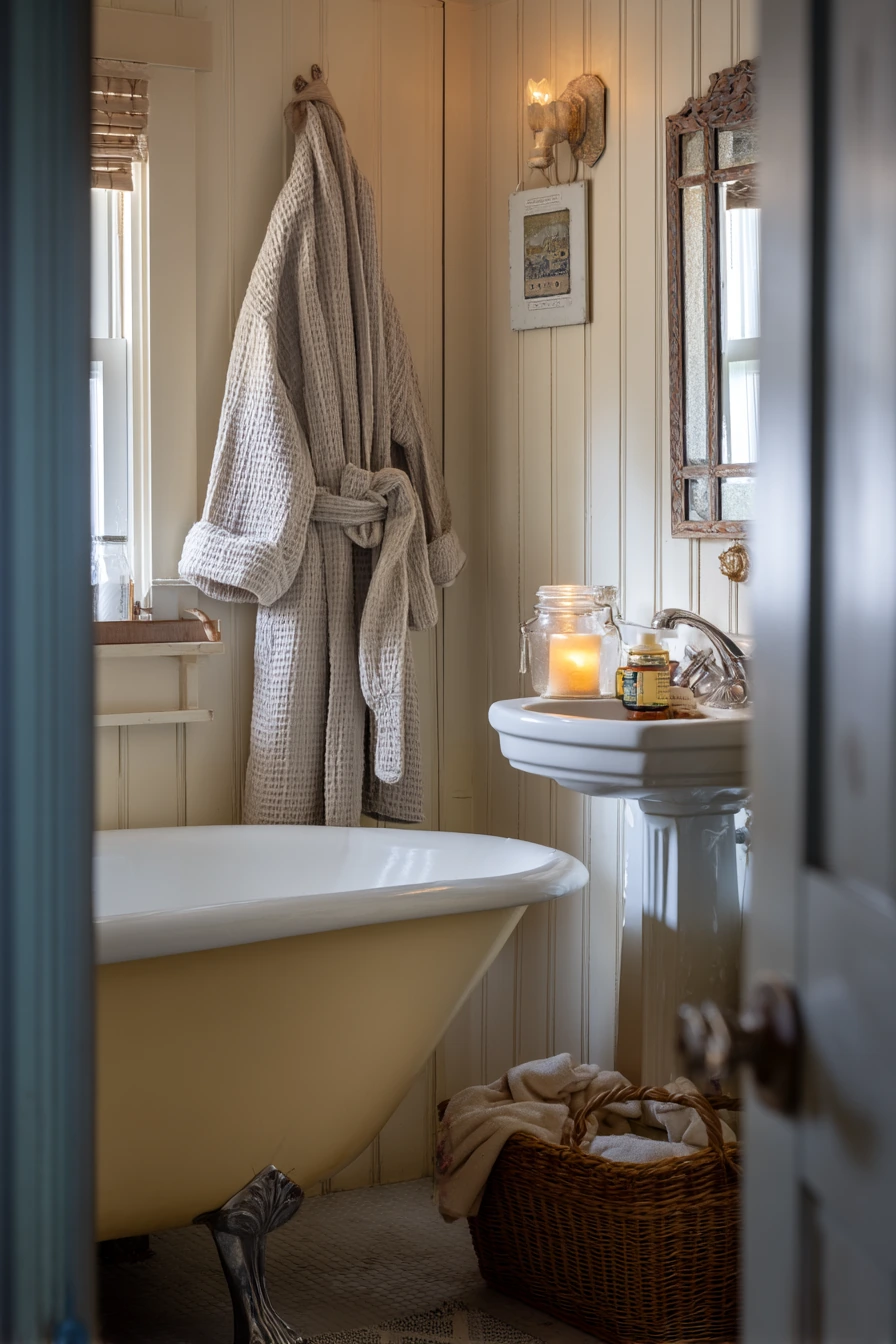 Vintage-Cottage Bathroom with Detailed Battens