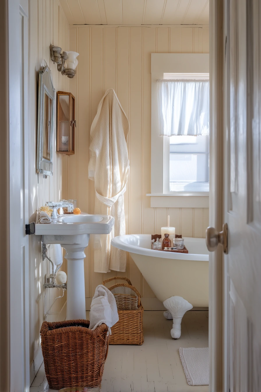 Vintage-Cottage Bathroom with Detailed Battens