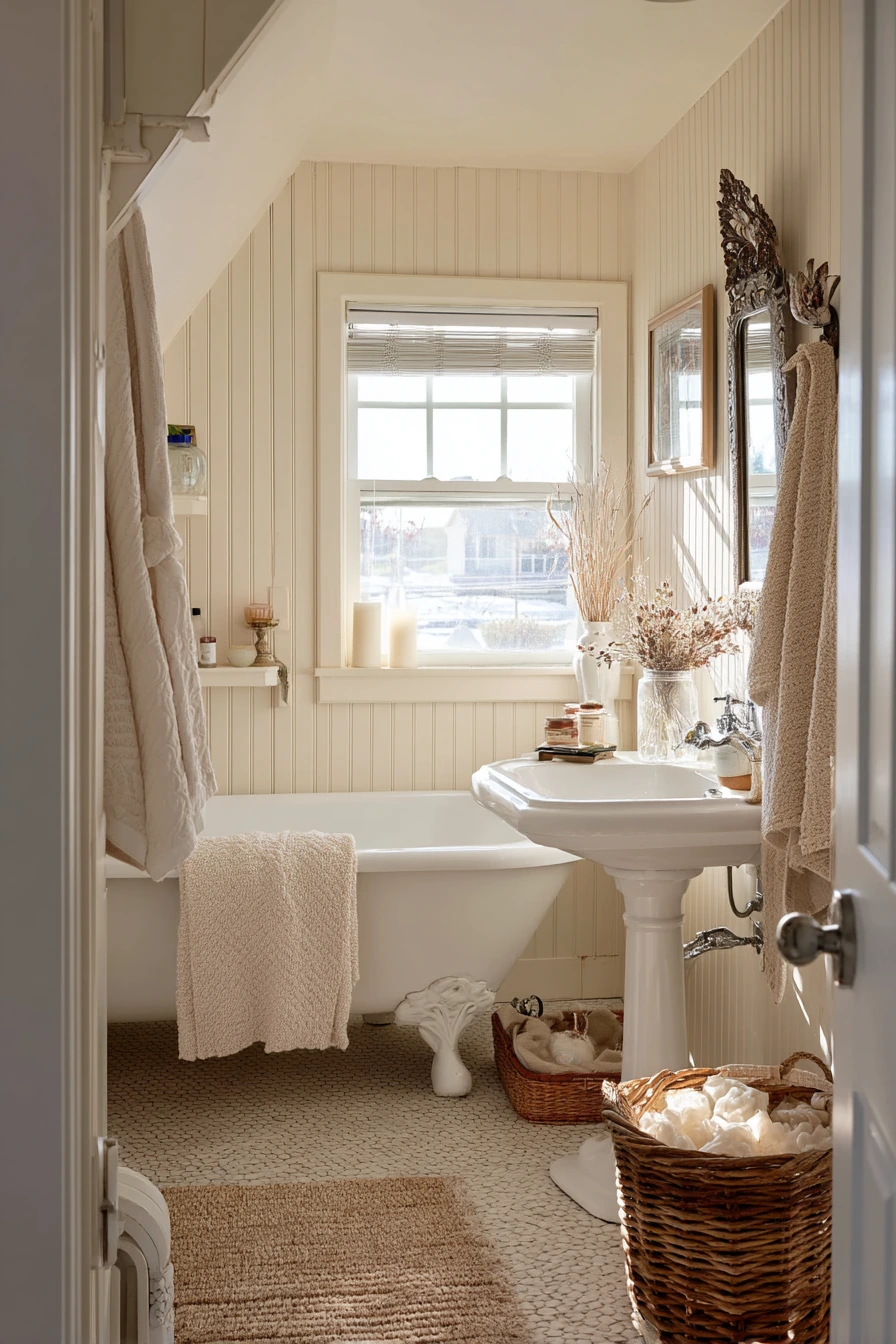 Vintage-Cottage Bathroom with Detailed Battens