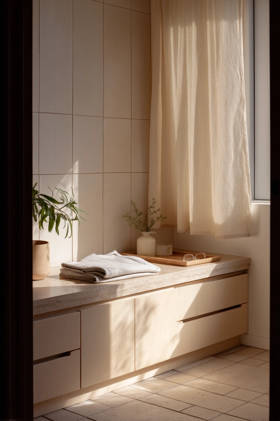 Warm Minimalist Bench with Storage