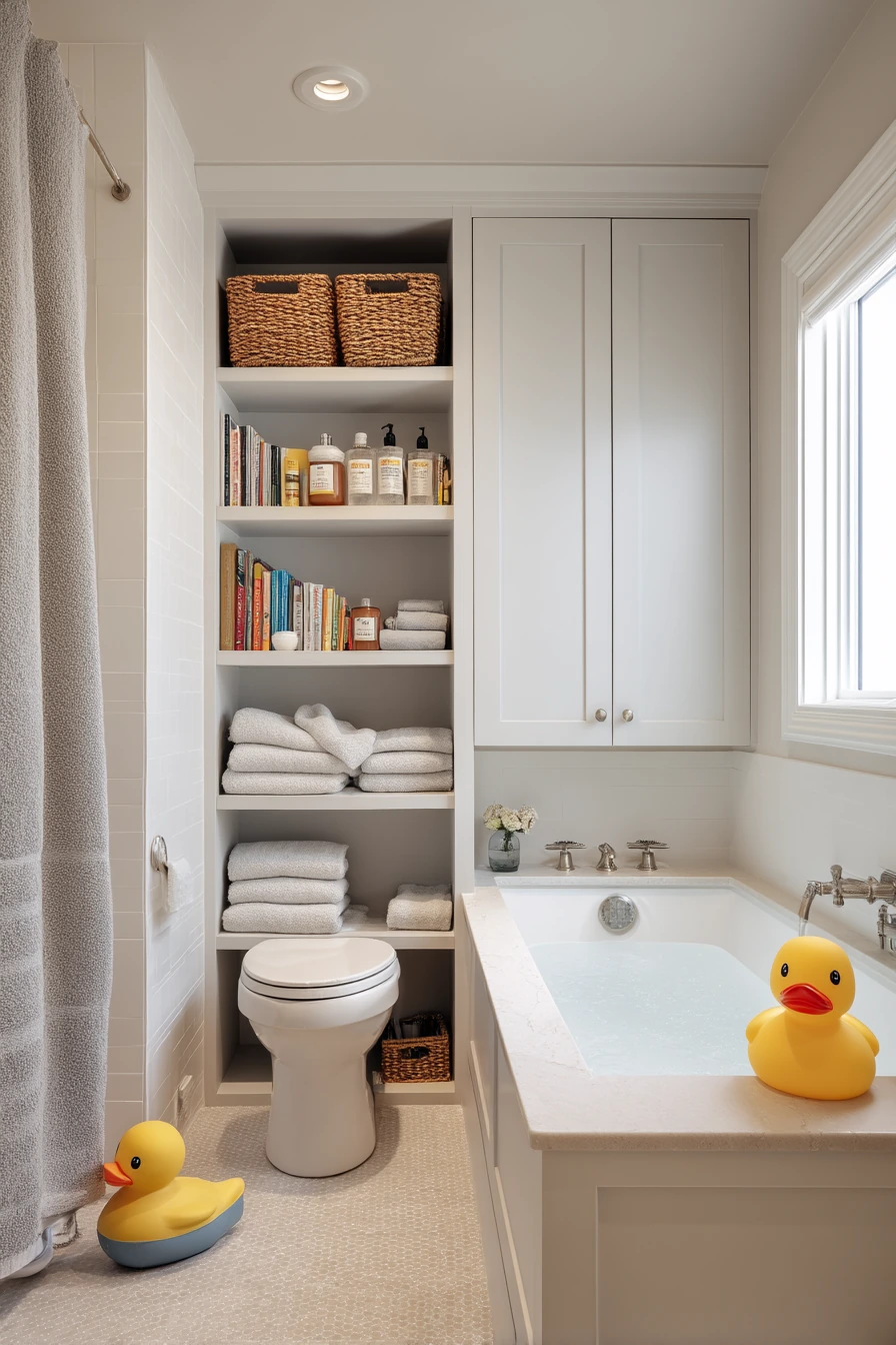 Family Bathroom With Tall Linen Storage