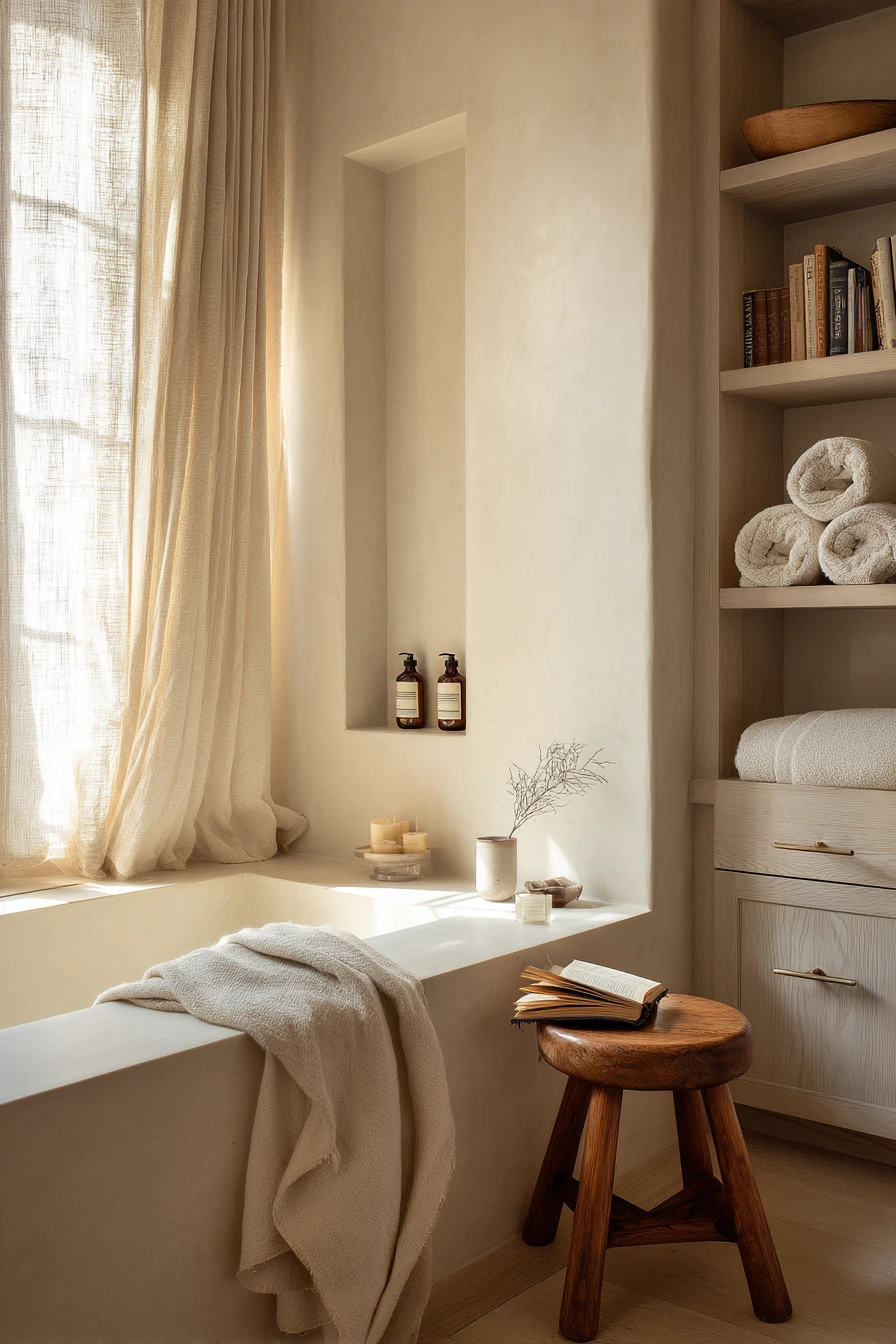 Spa-Like Bath With Recessed Wall Cabinets