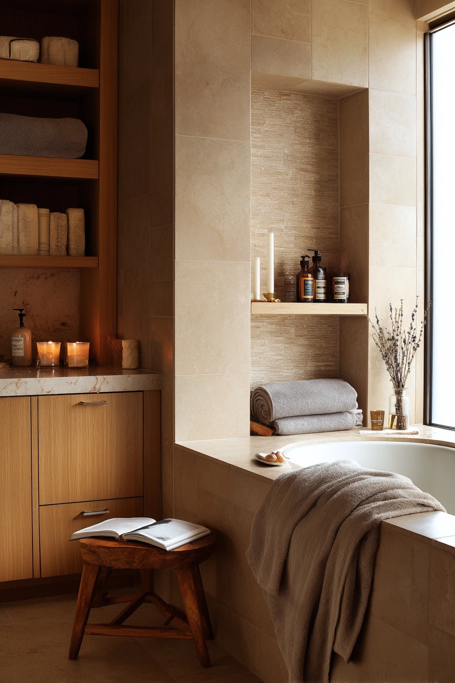 Spa-Like Bath With Recessed Wall Cabinets