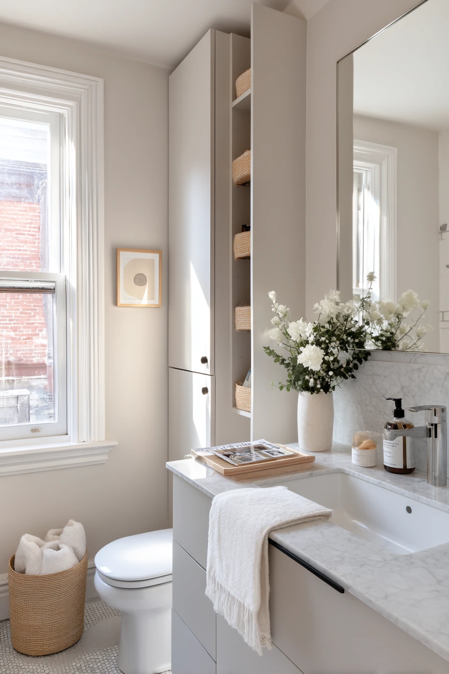 Guest Bath With Compact Storage Solutions